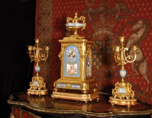 fig 3. ***** SOLD ***** Japy Freres Sevrés Porcelain and Gilt Clock Set